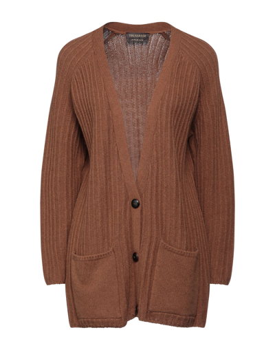 Shop Trussardi Woman Cardigan Brown Size Xs Wool, Polyamide