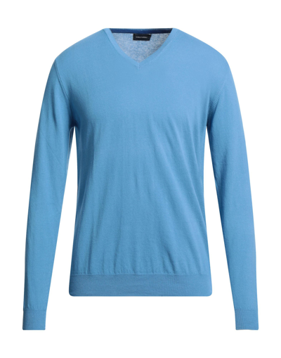 Shop Angelo Nardelli Man Sweater Sky Blue Size 3xl Cotton