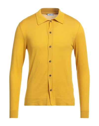 Shop Pt Torino Man Cardigan Ocher Size 40 Cotton, Silk In Yellow