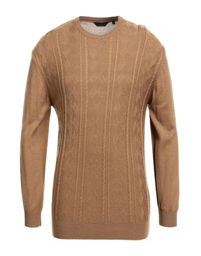 Shop Exte Man Sweater Camel Size M Wool, Acrylic In Beige