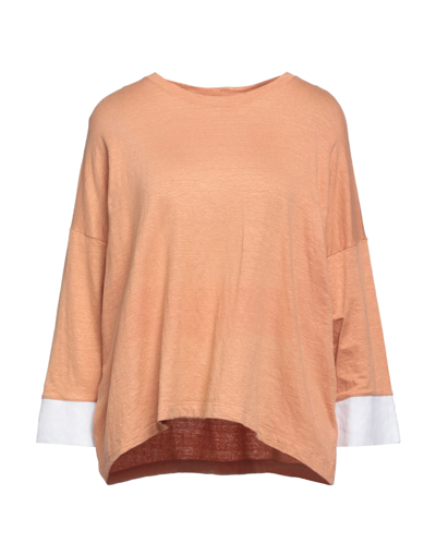 Shop Amina Rubinacci Woman T-shirt Tan Size 8 Linen, Lycra In Brown