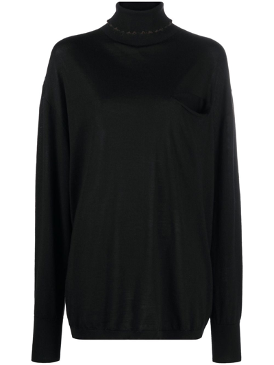 Shop Quira Ribbed-knit Roll Neck Jumper In Black
