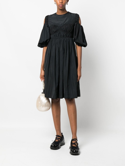 Shop Cecilie Bahnsen Ruched Puff-sleeve Midi Dress In Black