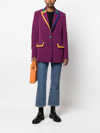 Shop Alessandro Enriquez Contrasting-border Single-breasted Blazer In Purple