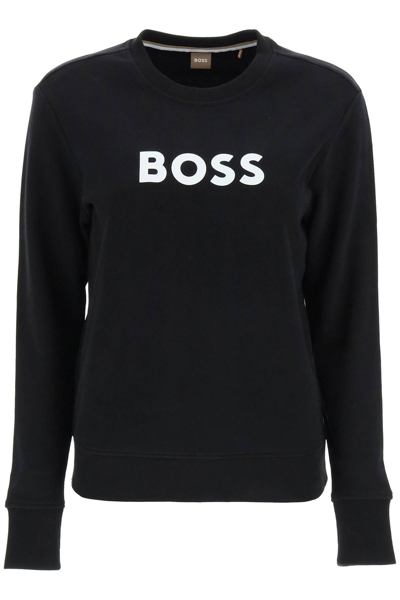 Hugo Boss Boss Logo Print Crew Neck Sweatshirt Black Cotton | ModeSens