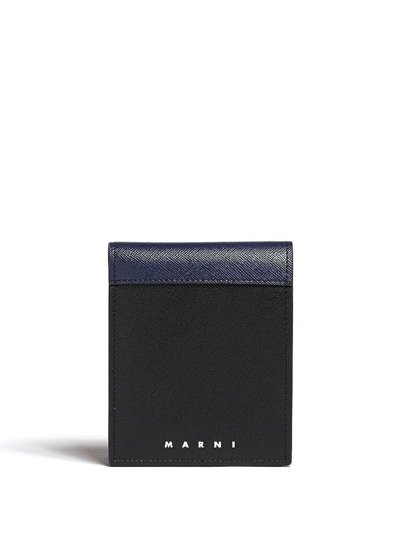 Shop Marni Logo-print Leather Bi-fold Wallet In 蓝色