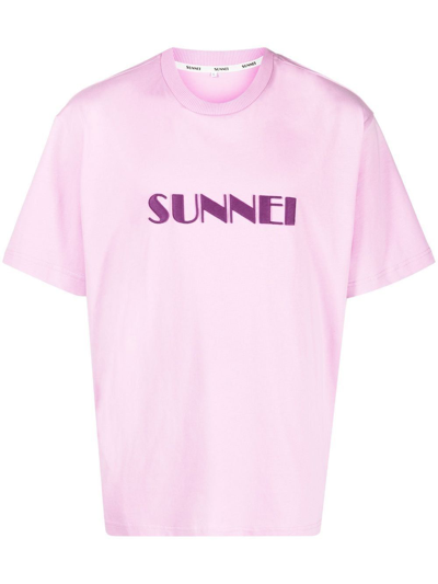 Shop Sunnei Men's Purple Cotton T-shirt