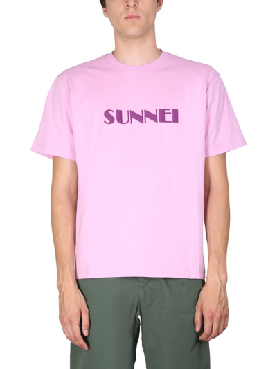 Shop Sunnei Men's Purple Cotton T-shirt