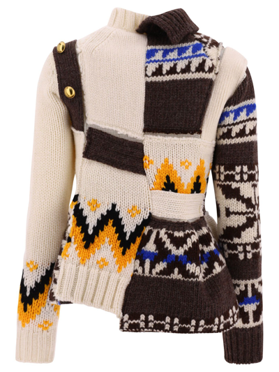 Sacai Nordic Patchwork Wool Knit Sweater In Brown | ModeSens