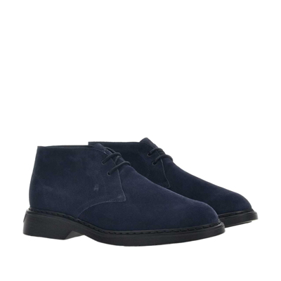 Shop Hogan Men's Blue Suede Ankle Boots