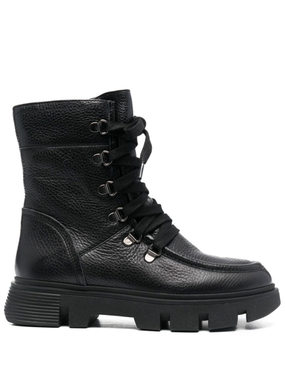 Shop Geox 45mm Vilde Lace-up Leather Boots In Black