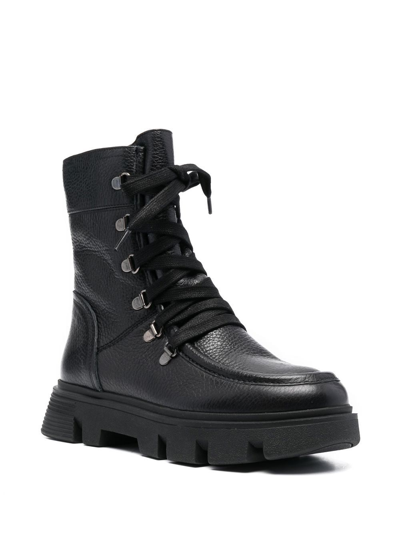 Shop Geox 45mm Vilde Lace-up Leather Boots In Black