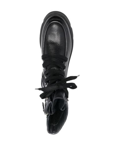 Shop Geox 45mm Vilde Lace-up Leather Boots In Black