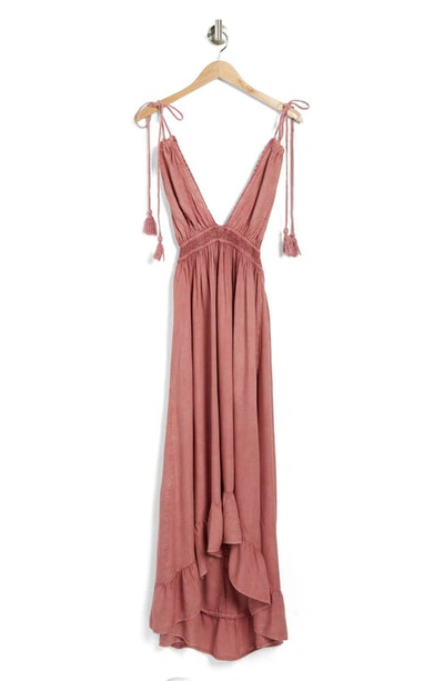 Shop Boho Me Open Back Plunge Neck Ombré Halter Dress In Blush Mw