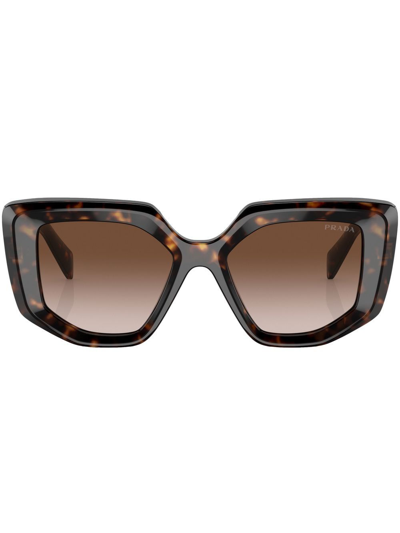Shop Prada Tortoiseshell-effect Logo-detail Sunglasses In Brown