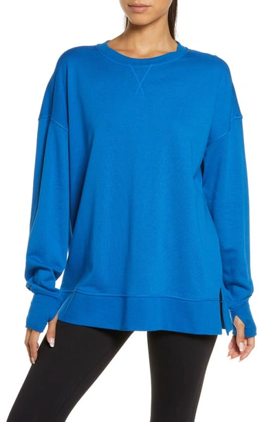 Shop Sweaty Betty After Class Split Sweatshirt In Oxford Blue