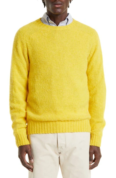 Shop Drake's Brushed Lambswool Crewneck Sweater In Yellow