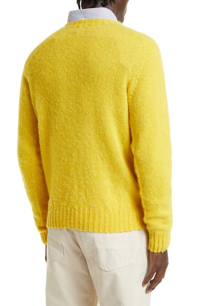 Shop Drake's Brushed Lambswool Crewneck Sweater In Yellow