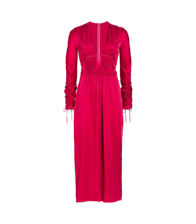 Shop Alejandra Alonso Rojas Silk Satin Midi Dress In Red