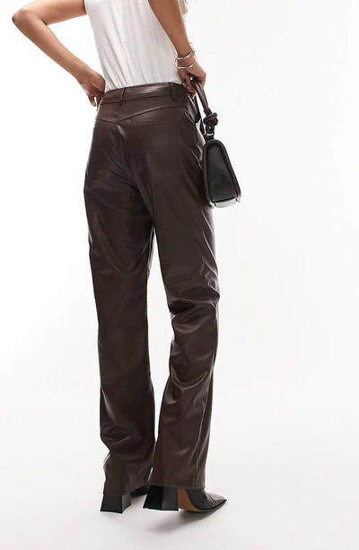 Shop Topshop Faux Leather Straight Leg Trousers In Brown