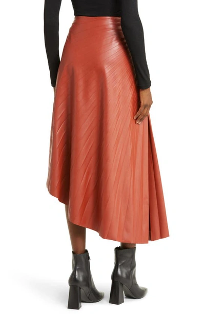 Shop A.l.c Tracy Pleat Asymmetric Faux Leather Skirt In Dark Spice