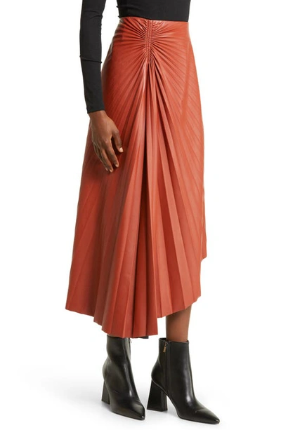 Shop A.l.c Tracy Pleat Asymmetric Faux Leather Skirt In Dark Spice
