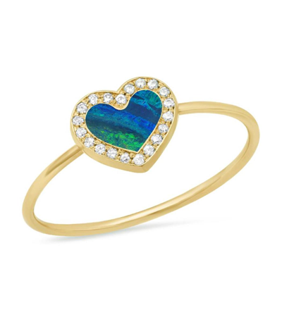 Shop Jennifer Meyer Mini Diamond And Opal Heart Ring In Ylwgold