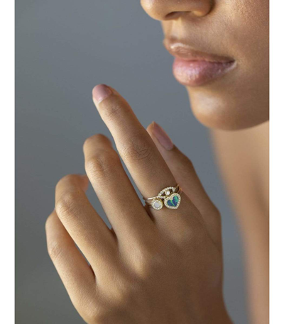 Shop Jennifer Meyer Mini Diamond And Opal Heart Ring In Ylwgold