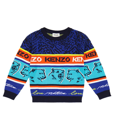 Shop Kenzo Jacquard Cotton-blend Sweater In Blue