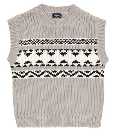 Il Gufo Jacquard Cotton Sweater Vest In Stone Grey/milk