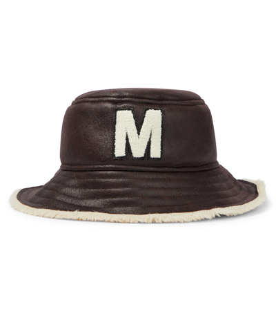 Shop Mm6 Maison Margiela Faux Leather Bucket Hat In Dark Brown