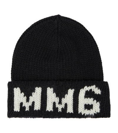 Shop Mm6 Maison Margiela Logo Jacquard Wool-blend Beanie In Black