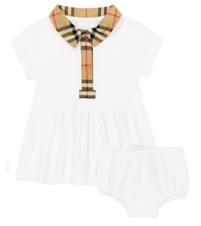Shop Burberry Baby Cotton Dress And Bloomers Set In White