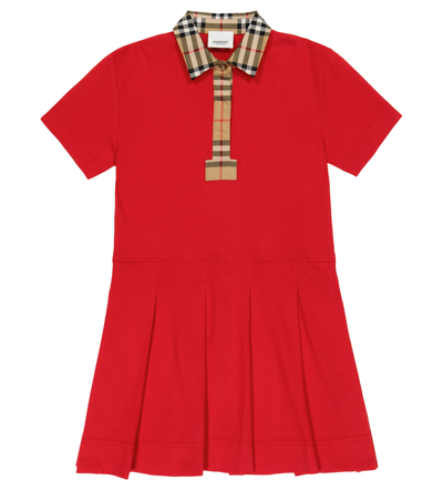 Shop Burberry Pleated Cotton Dress In Bright Red