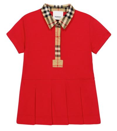 Shop Burberry Baby Pleated Cotton Dress In Bright Red