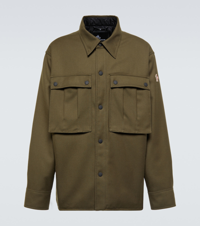 Shop Moncler Wool Twill Jacket In Green