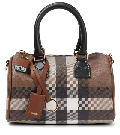 Shop Burberry Checked Canvas Tote Bag In Dark Birch Brown Chk