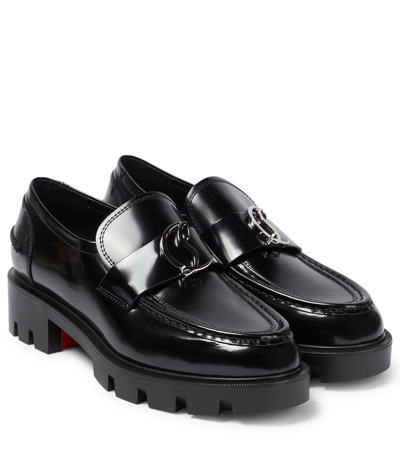 Shop Christian Louboutin Cl Moc Lug Leather Loafers In Black/lin Black