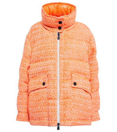 Shop Moncler Anteines Tweed Down Jacket In Orange