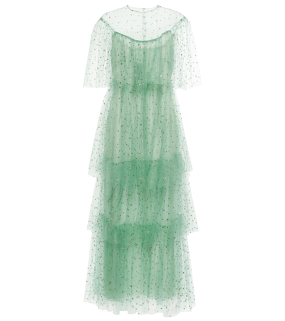 Monique Lhuillier Embellished Tulle Midi Dress In Fern