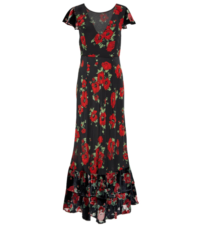 Shop Rixo London Liberty Floral Silk Midi Dress In Black Poppy Burnout