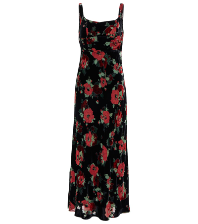 Shop Rixo London Benedict Floral Silk-blend Velvet Midi Dress In Black Poppy Burnout