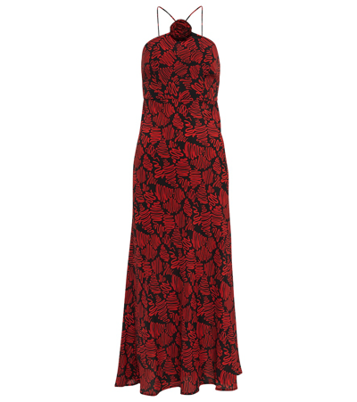 Shop Rixo London Lana Printed Silk-blend Midi Dress In Red Squiggle