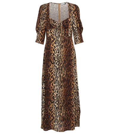 Shop Rixo London Karen Leopard-print Crêpe Midi Dress In Leopard Bohemia