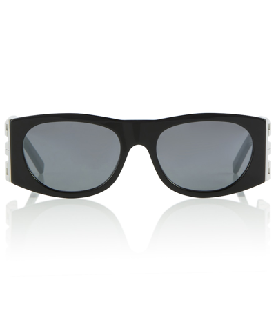 Shop Givenchy 4g Rectangular Sunglasses In Shiny Black / Smoke Mirror