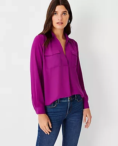 Shop Ann Taylor Camp Shirt In Bright Lilac