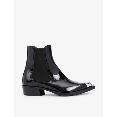 Shop Alexander Mcqueen Women's Black Punk Pull-on Patent-leather Chelsea Boots