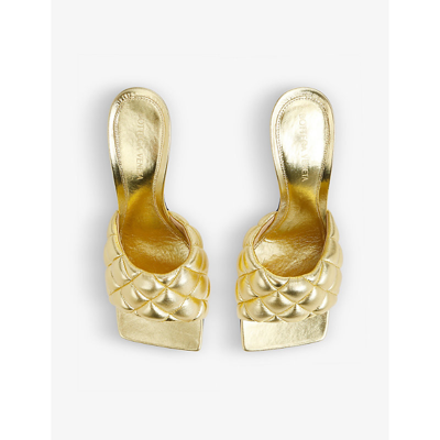 Shop Bottega Veneta Women's Gold Reflection Padded Leather Heeled Mules