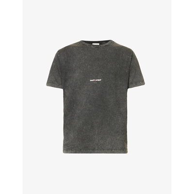 Shop Saint Laurent Logo-print Faded-wash Regular-fit Cotton-jersey T-shirt In Noir Delave