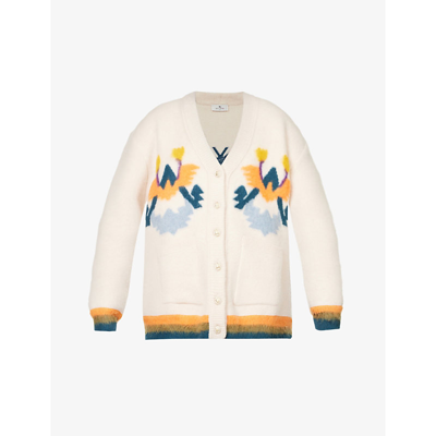 Shop Etro Outlaw Intarsia Wool-blend Knitted Cardigan In Bianco